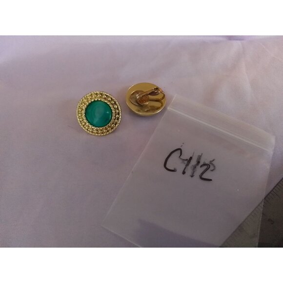 Vintage Gold-Tone & Green Clip-On Earrings - Picture 4 of 4